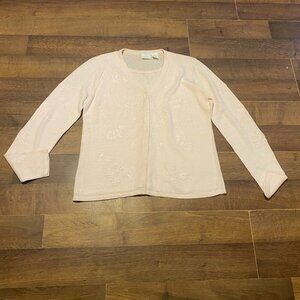 Cardigan Womens Medium Pink Girlie Feminine Embroided Sweater